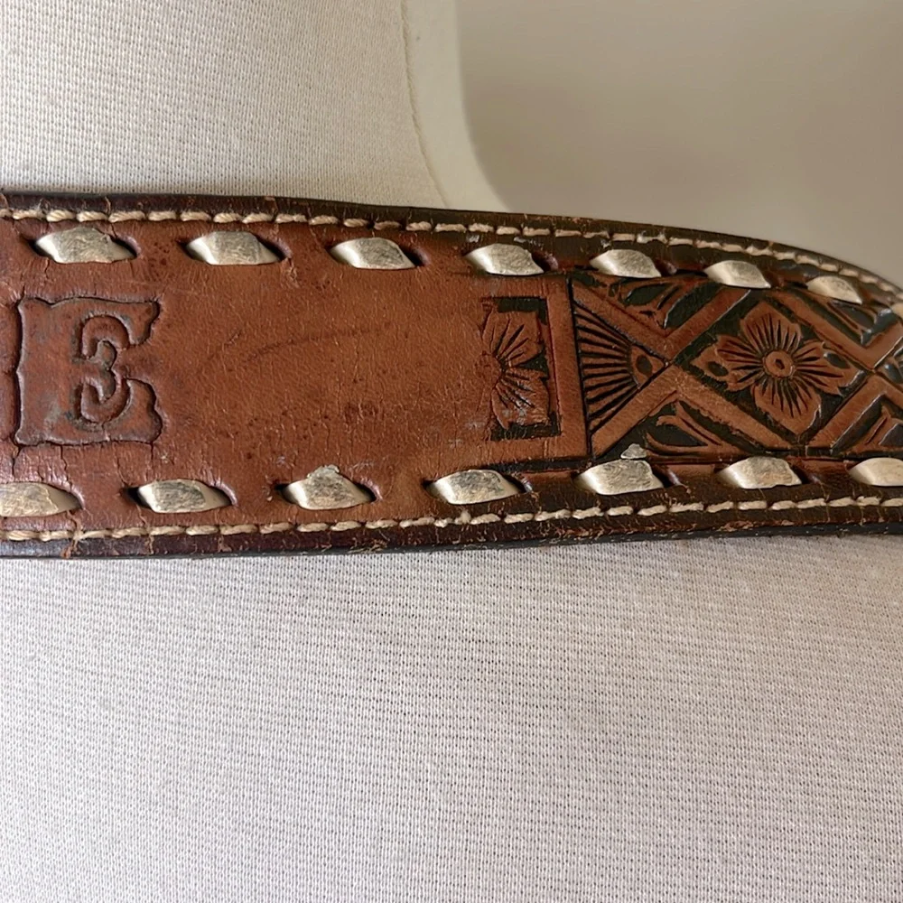“Bruce” Brown Leather Belt with Intricate Design